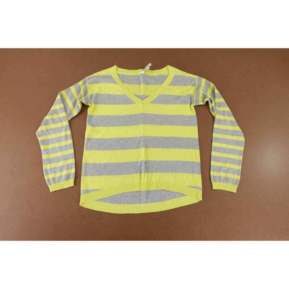 Aeropostale Womens Small Yellow Gray Striped V Neck Lightweight Pullover Sweater